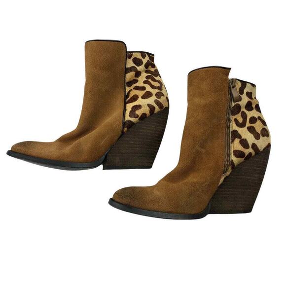 Volatile Womens Tan Leather Calf Hair Trim Zip Western Ankle Booties 7.5 - Picture 3 of 11